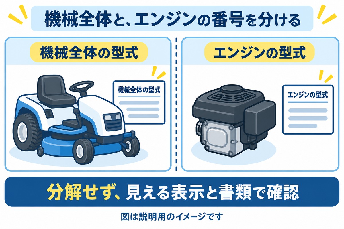 機械全体の型式とエンジンの型式を別の欄に控える図